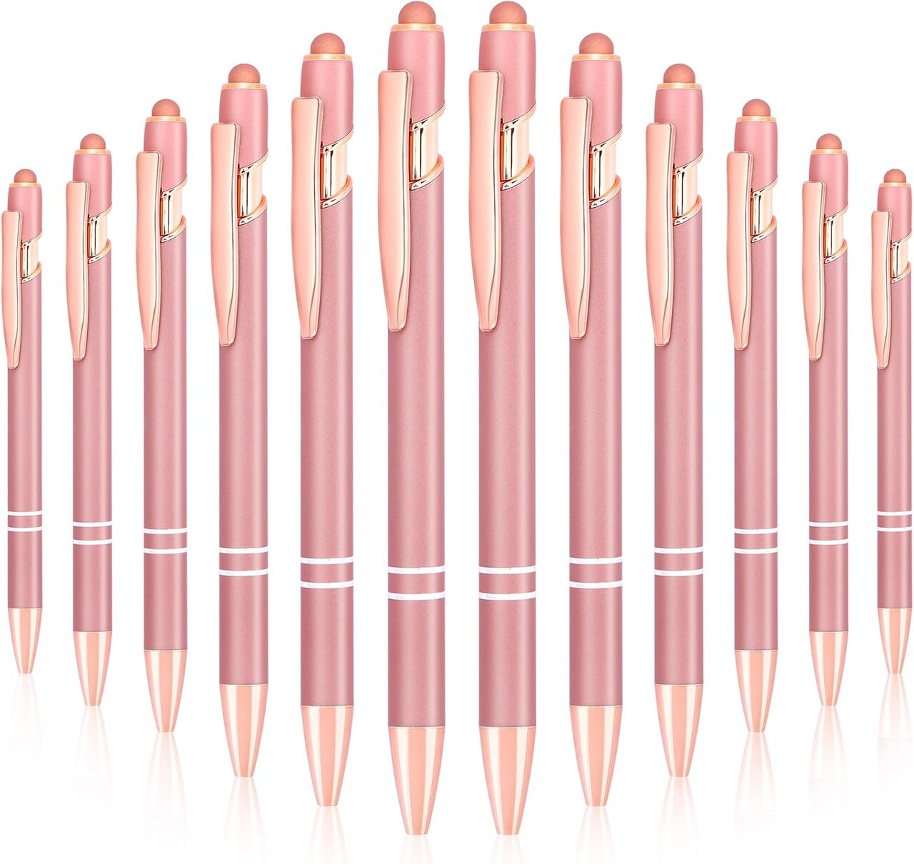 12pcs Ballpoint Pens, 2-in-1 Retractable Ballpoint Pen, 1.0mm Black Ink Soft Touch Click Metal Pen with Stylus Tip for Touch Screens(Rose Gold Color)